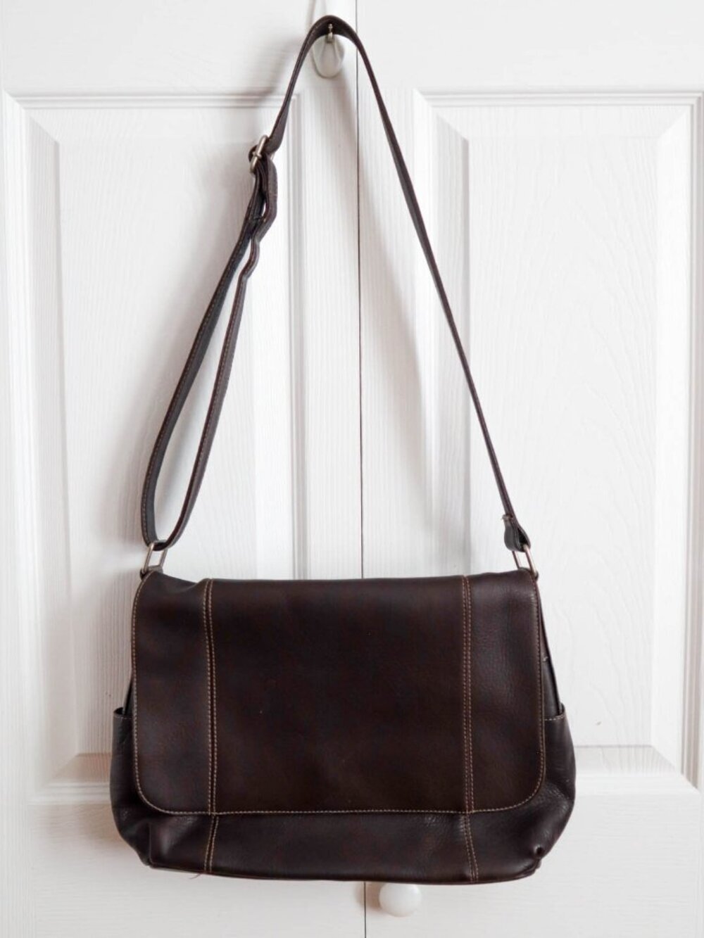 Le Donne Leather Collection Flap Over Crossbody Messenger Bag Dark Brown
